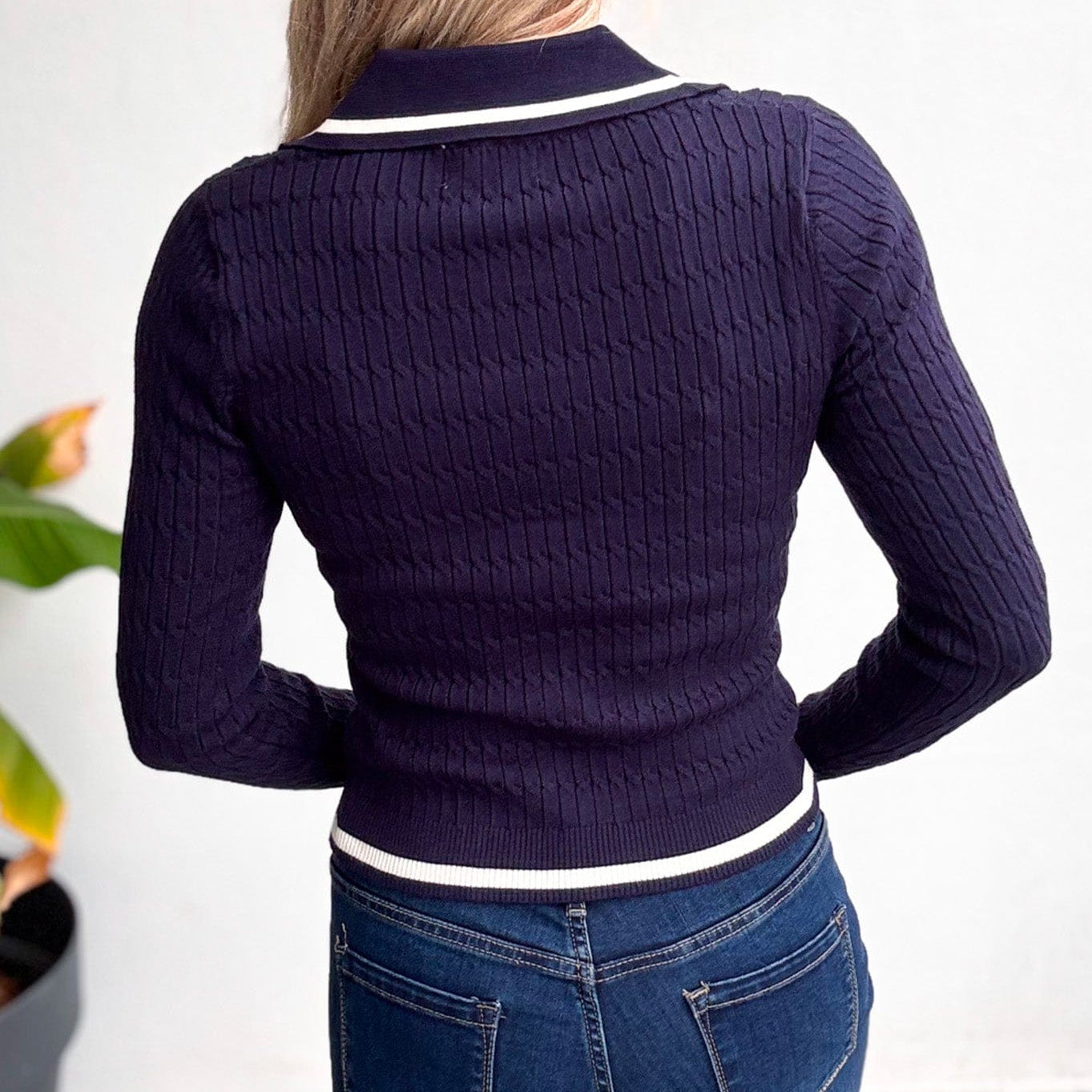 Pull fin marine avec col à revers femme