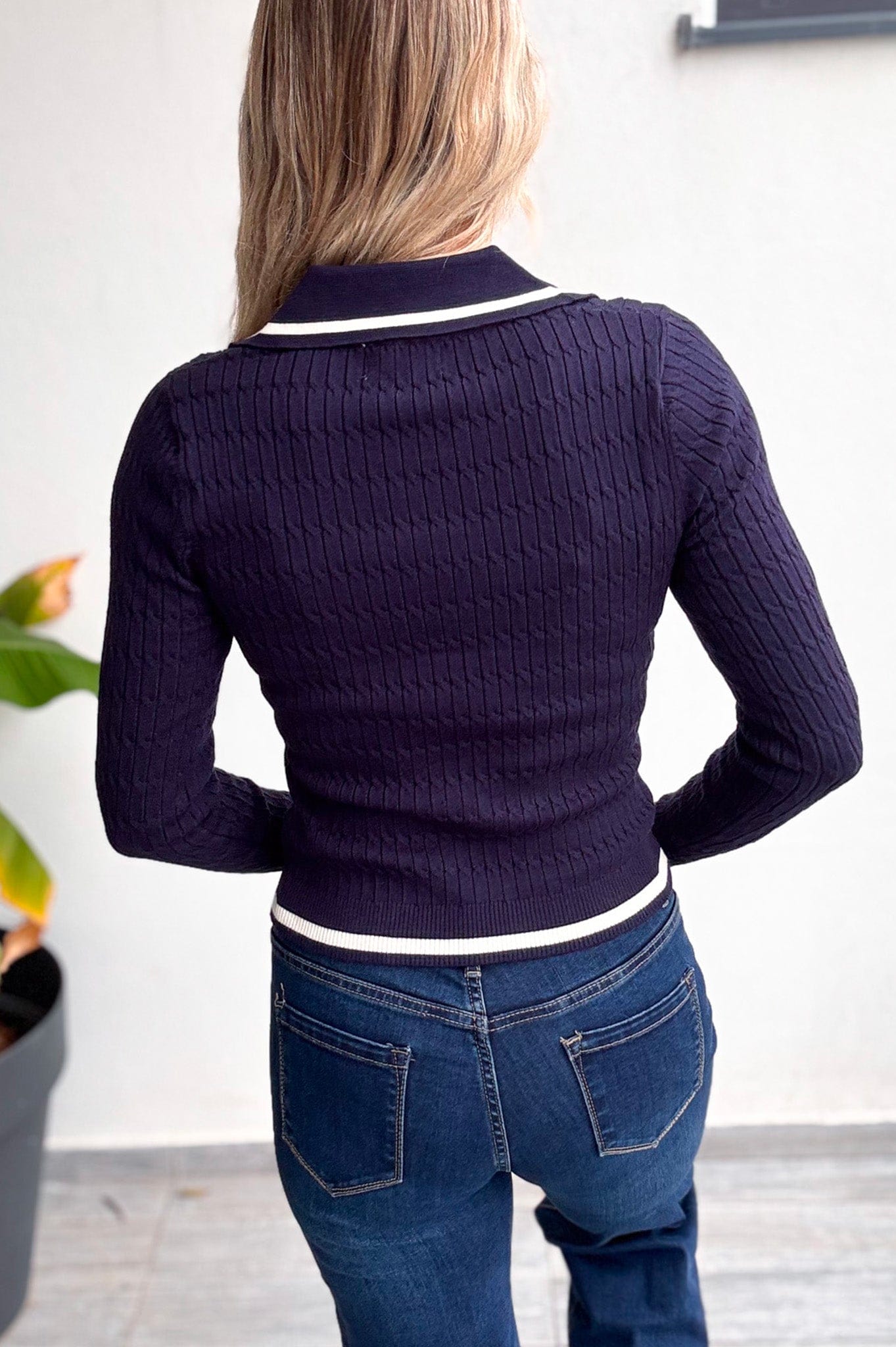 Pull fin marine avec col à revers femme