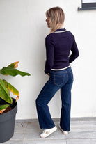 Pull fin marine avec col à revers femme