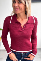 Pull fin bordeaux avec col à revers la boutique de lydie