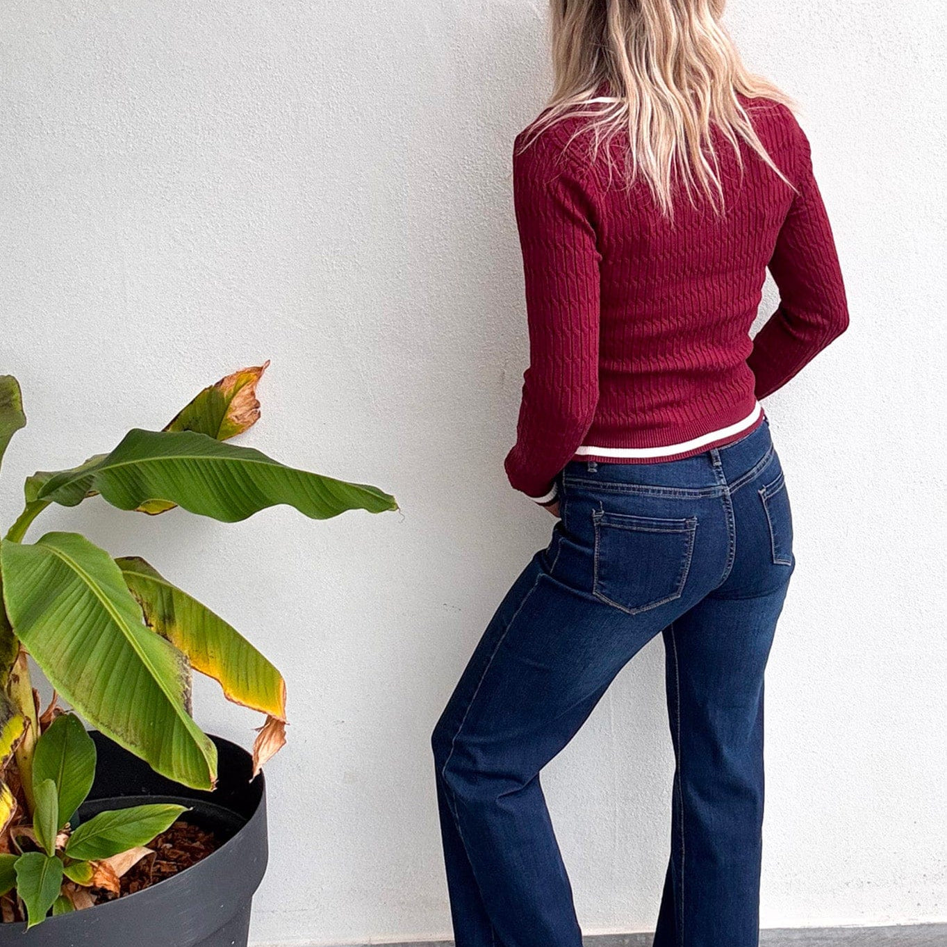 Pull fin bordeaux avec col à revers femme