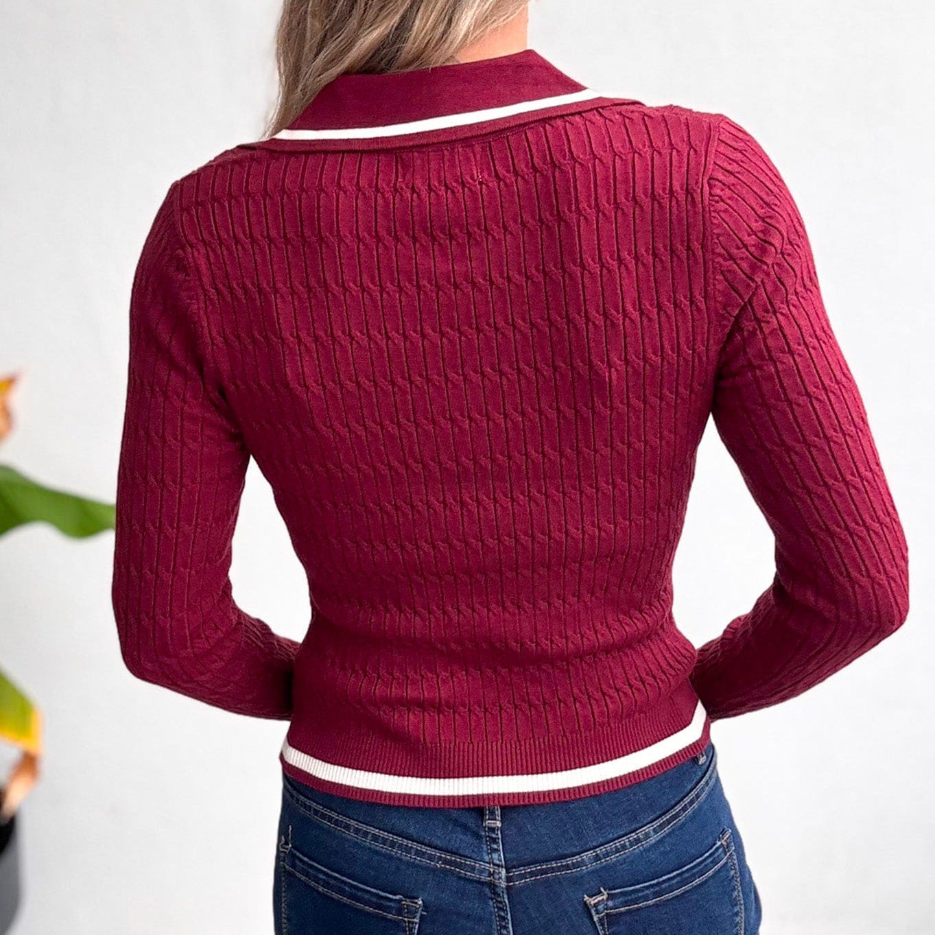 Pull fin bordeaux avec col à revers femme