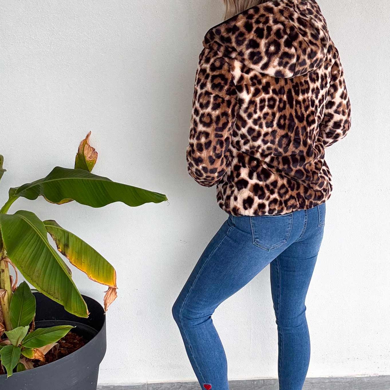 Doudoune réversible noir intérieur fourrure léopard