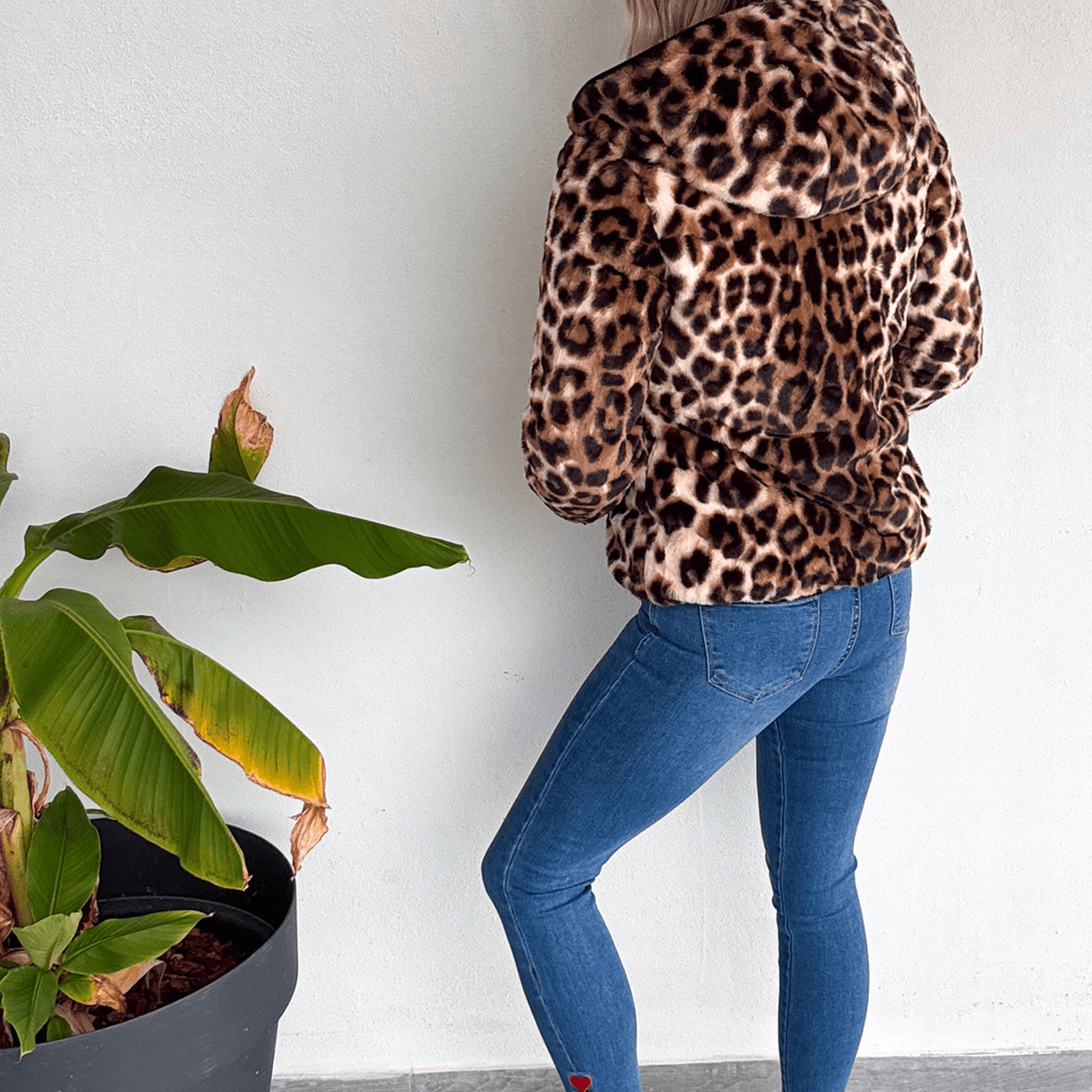 Doudoune réversible noir intérieur fourrure léopard