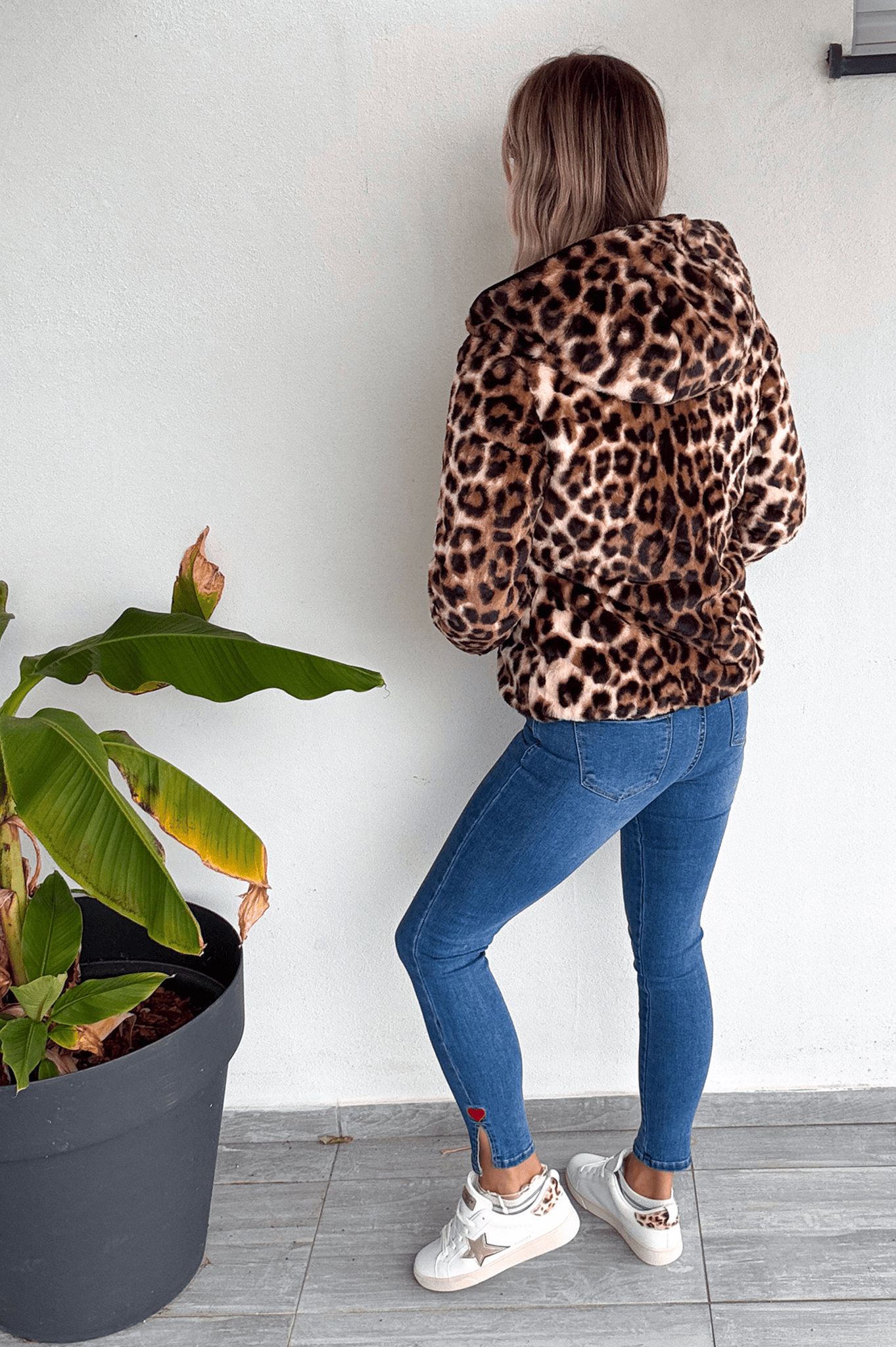 Doudoune réversible noir intérieur fourrure léopard