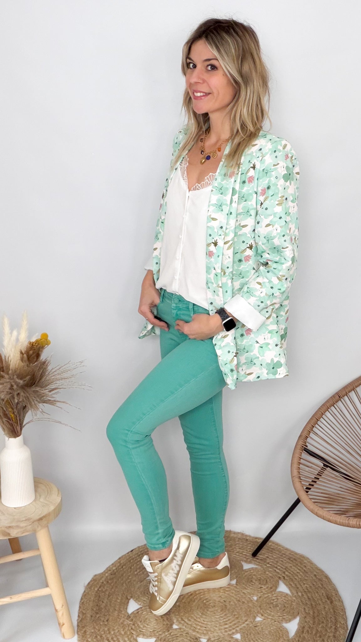 Pantalon Skinny Stretch Vert d'Eau