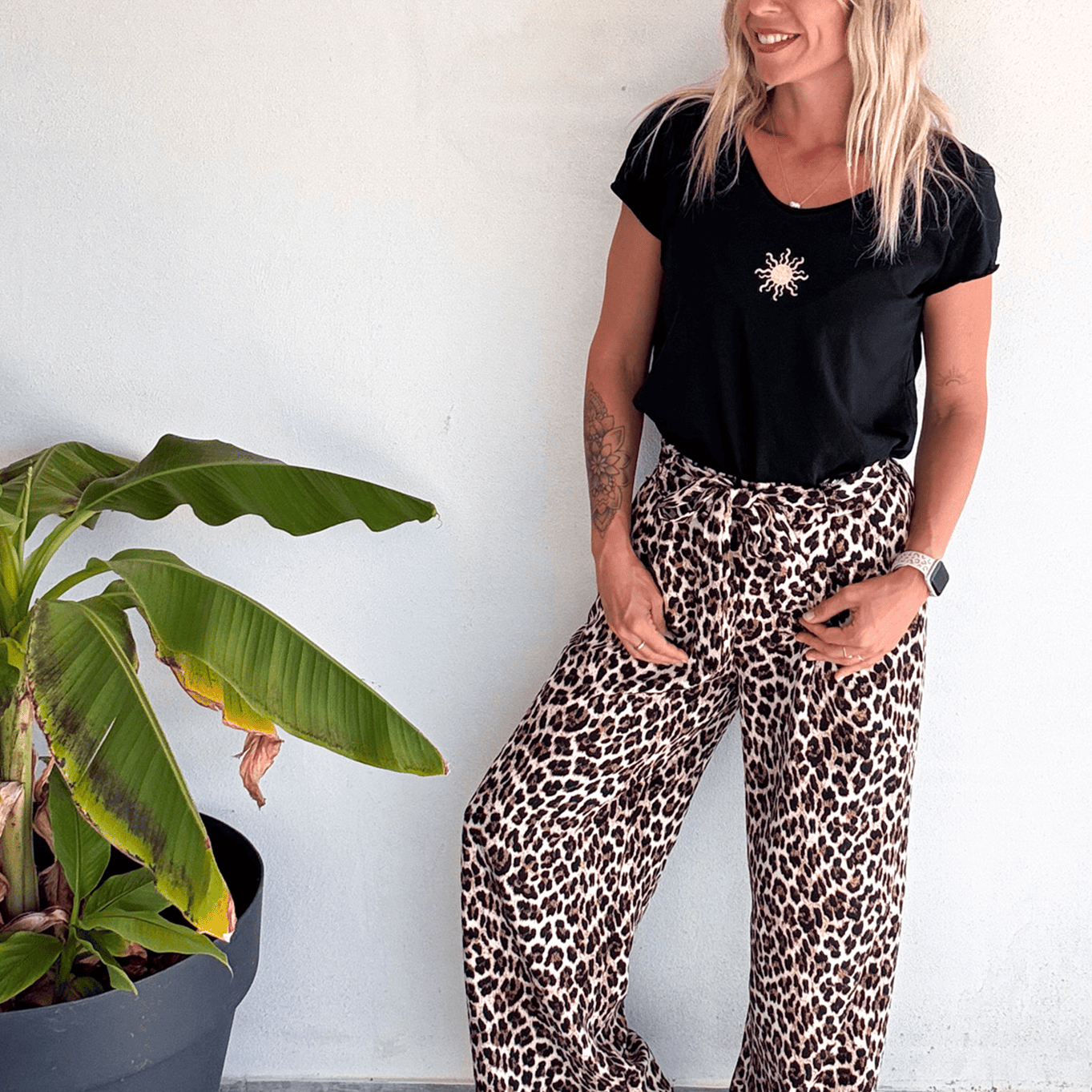 Pantalon large fluide léopard femme