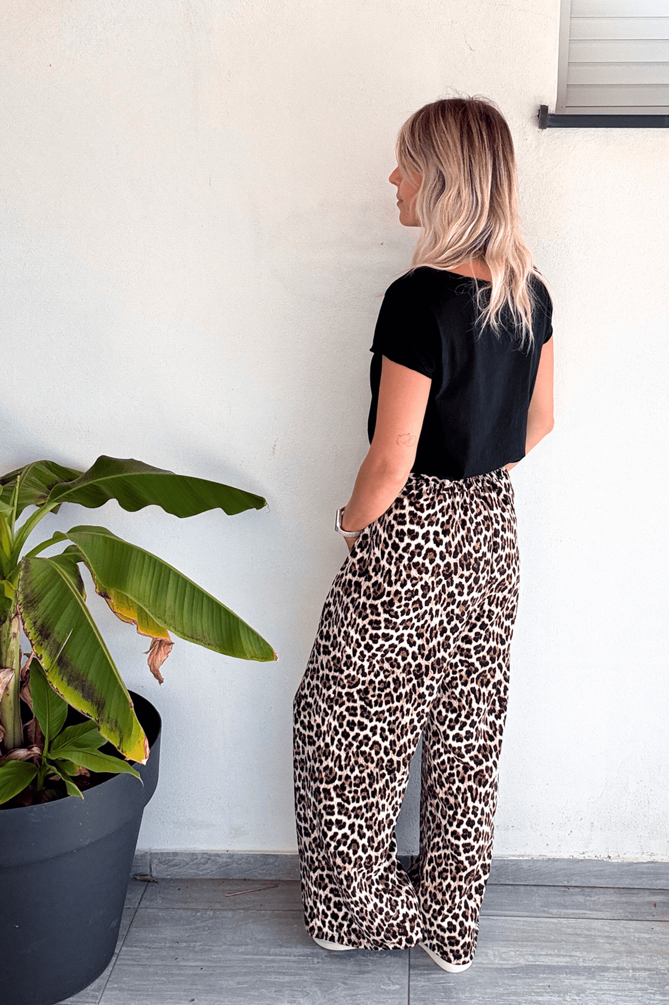 Pantalon large fluide léopard femme