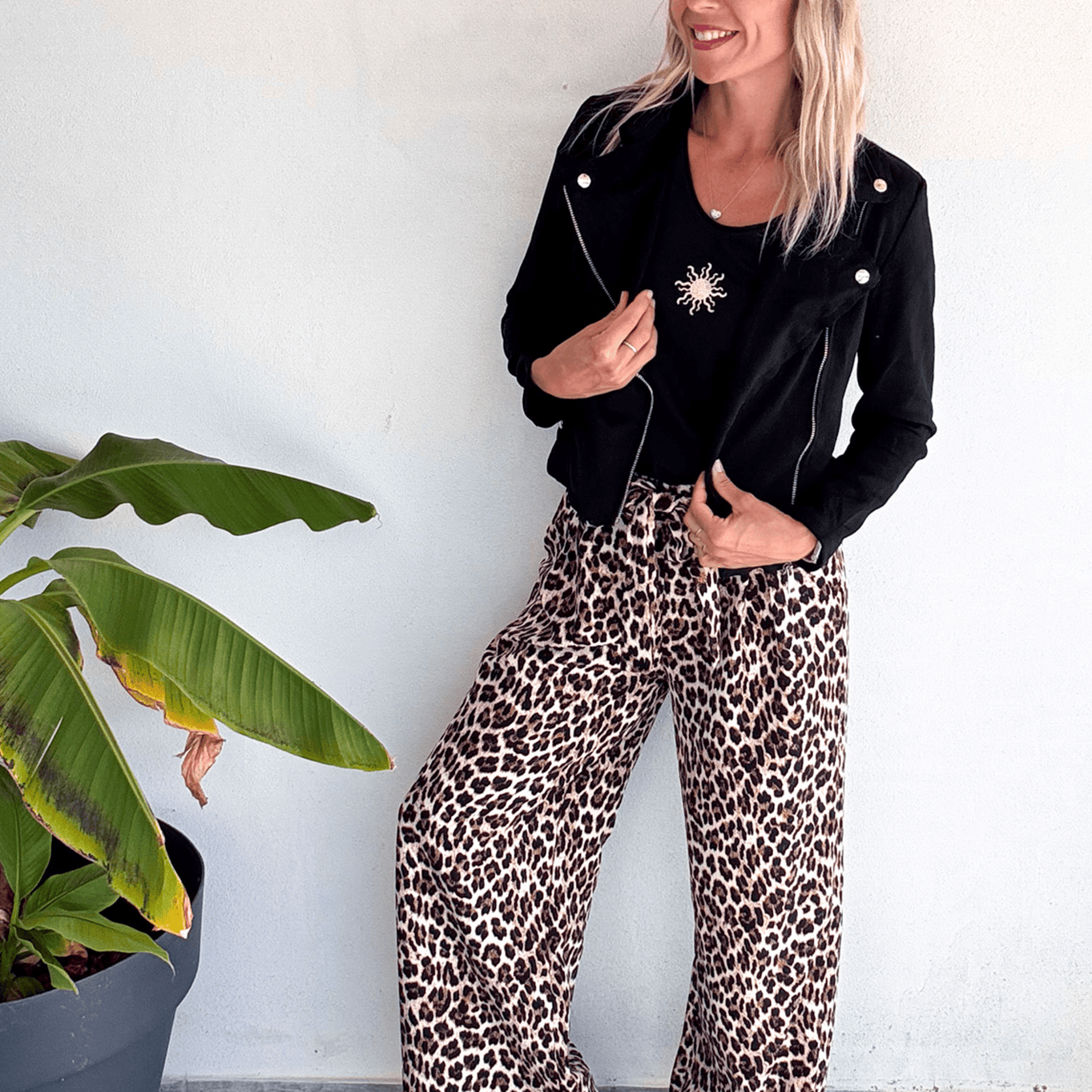 Pantalon large fluide léopard femme