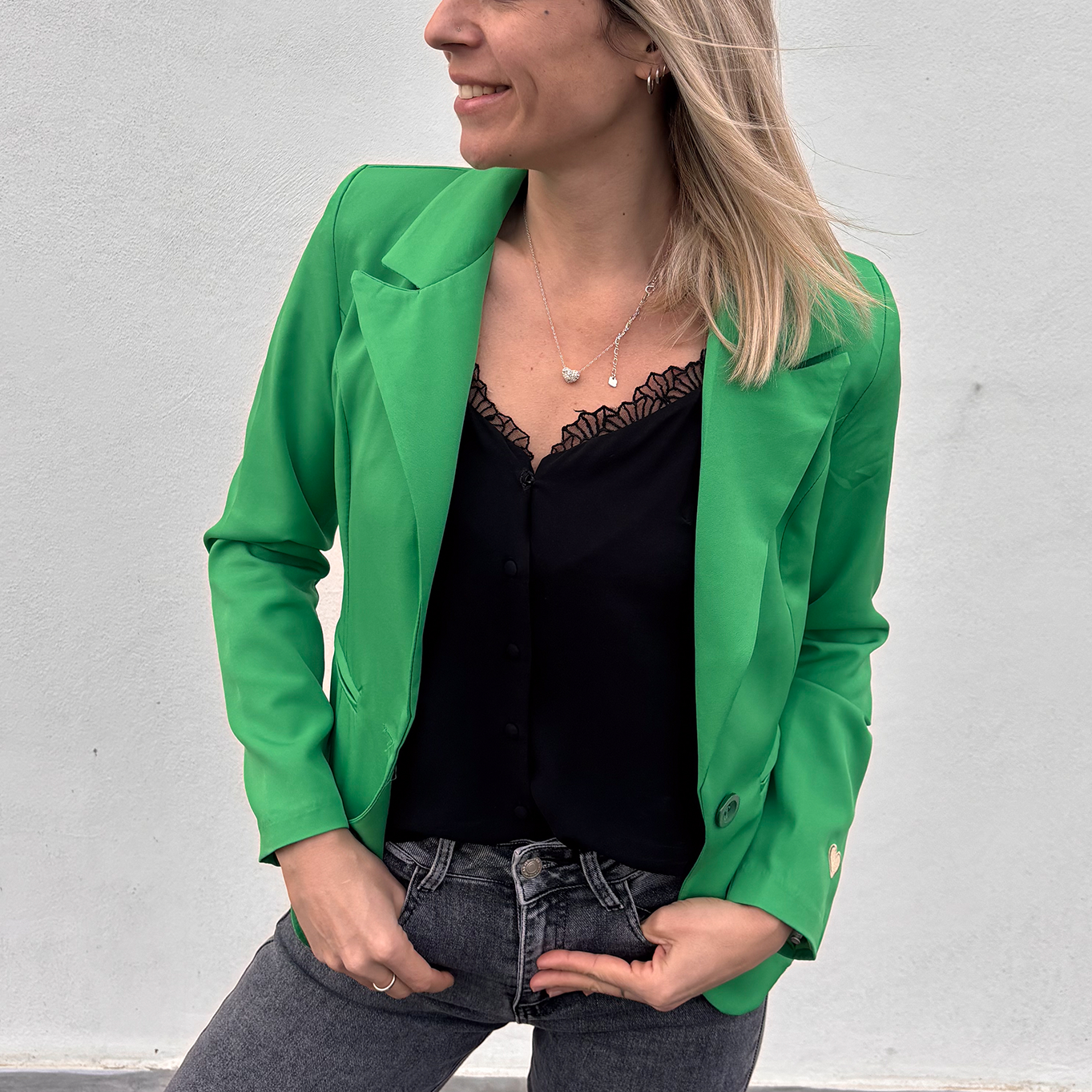 Blazer unis vert la boutique de lydie