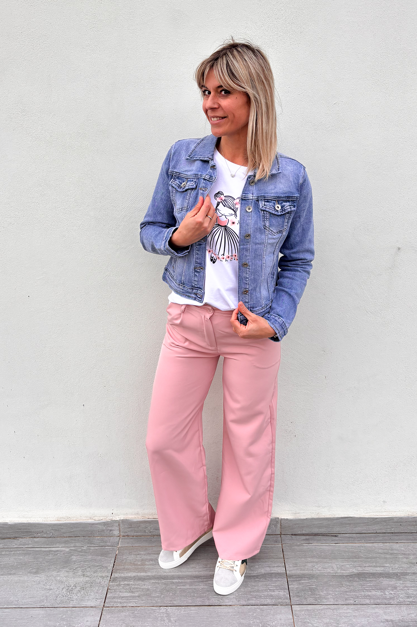 Pantalon fluide Wide leg rose
