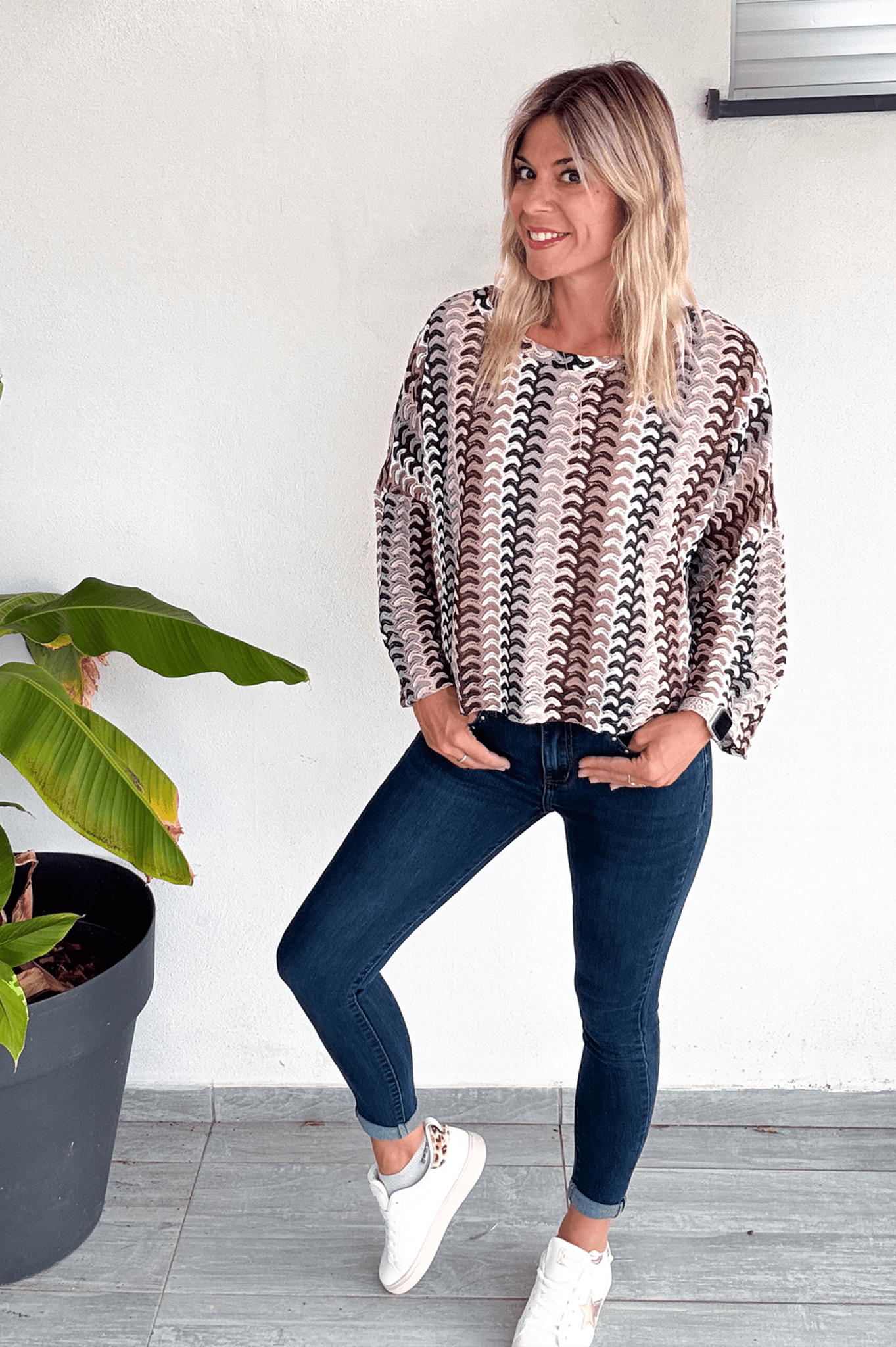 Pull en crochet col rond