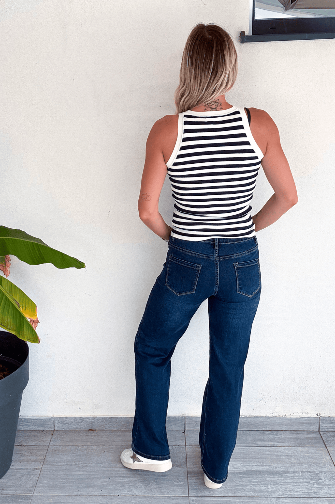 Débardeur marinière blanc rayé marine