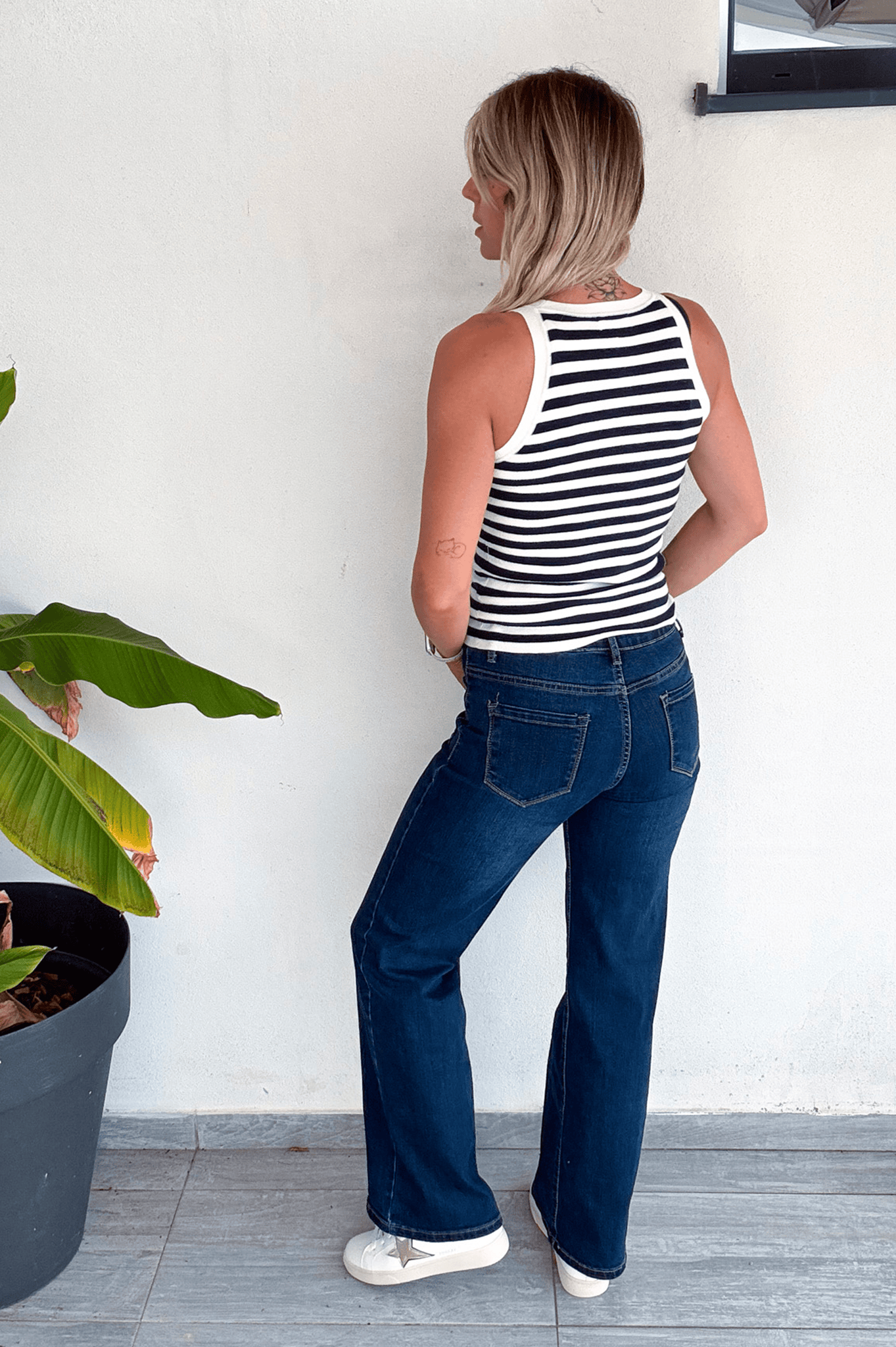 Débardeur marinière blanc rayé marine