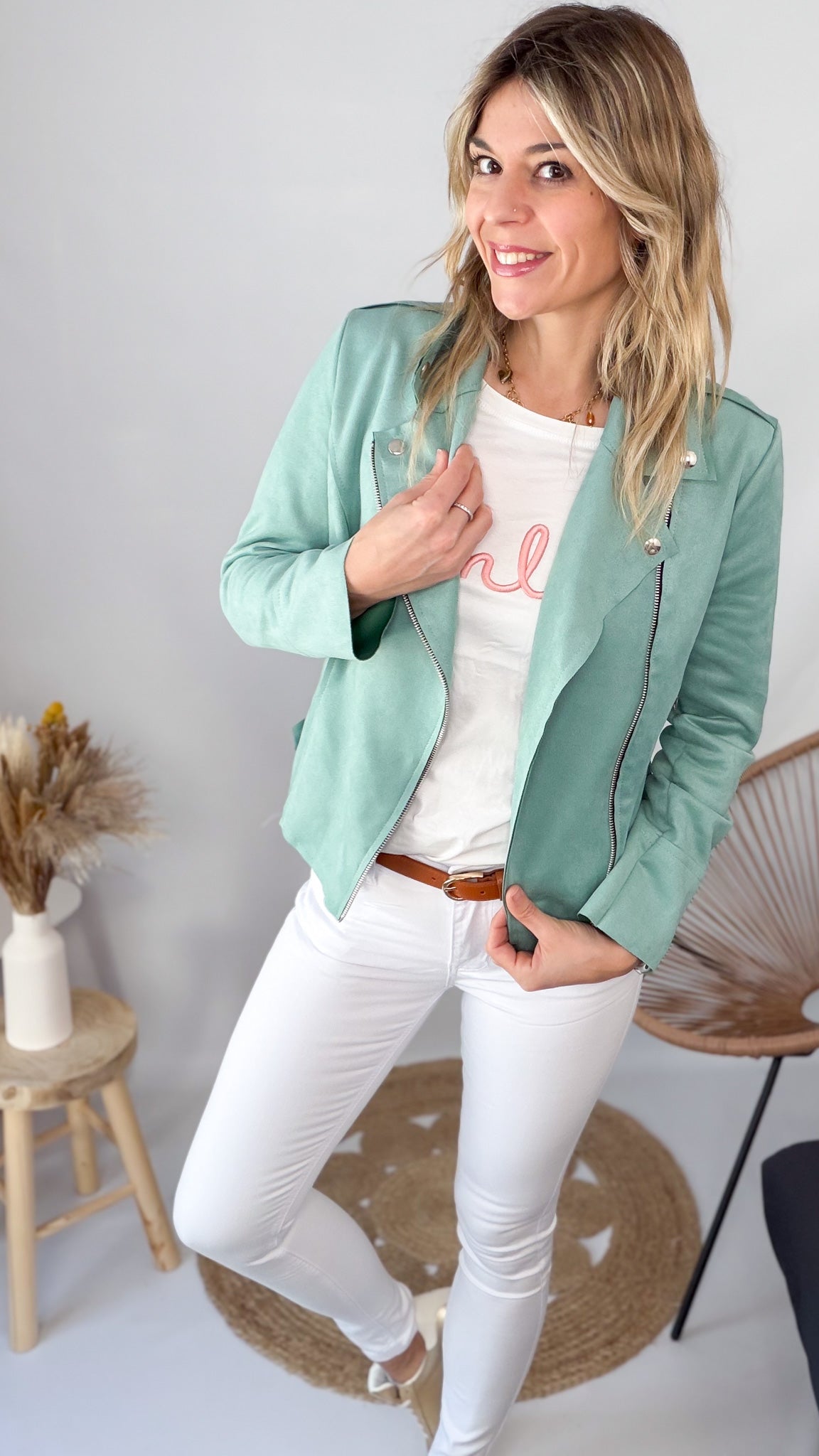 Perfecto en Suédine – Vert d’Eau