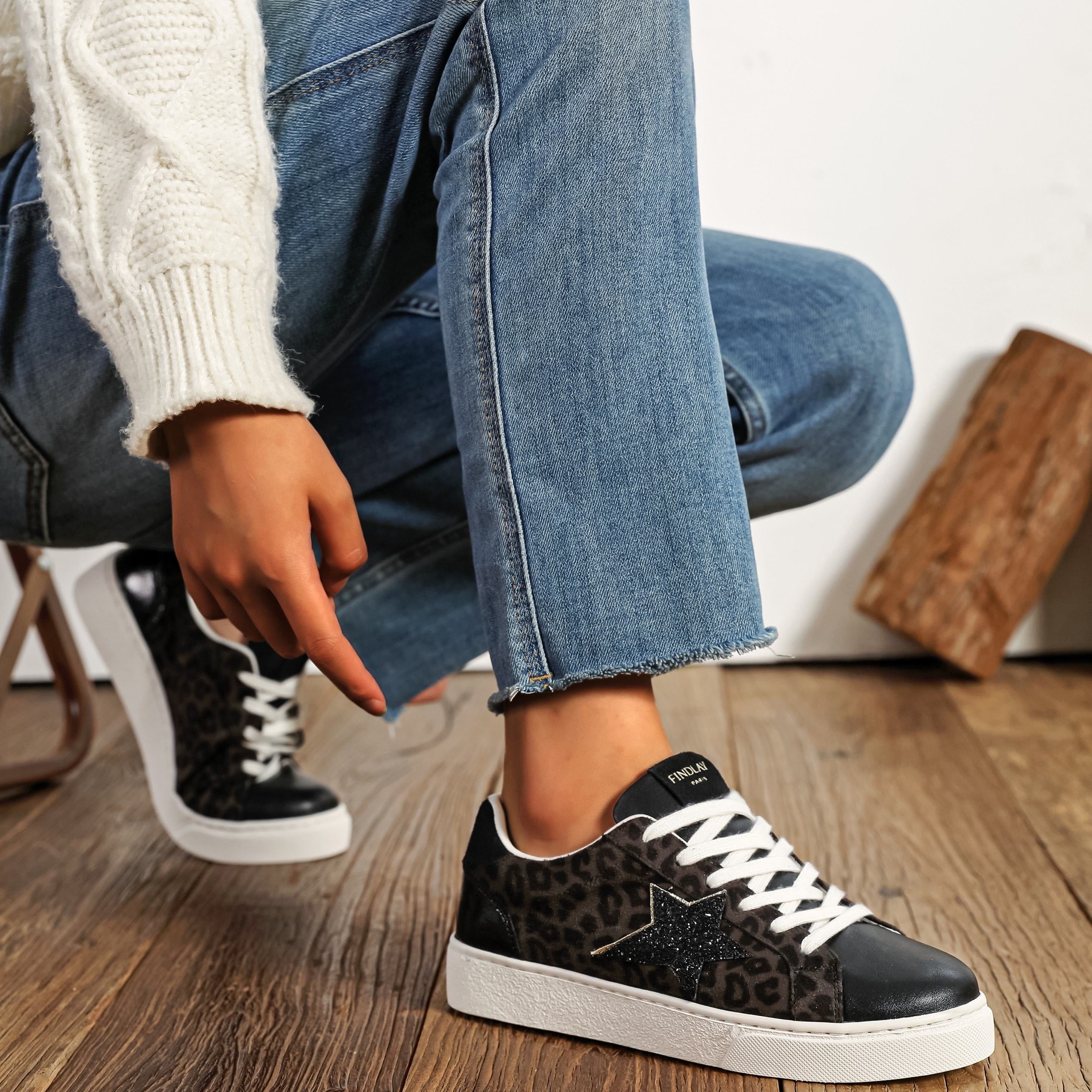 Baskets léopard noires effet suédine la boutique de lydie