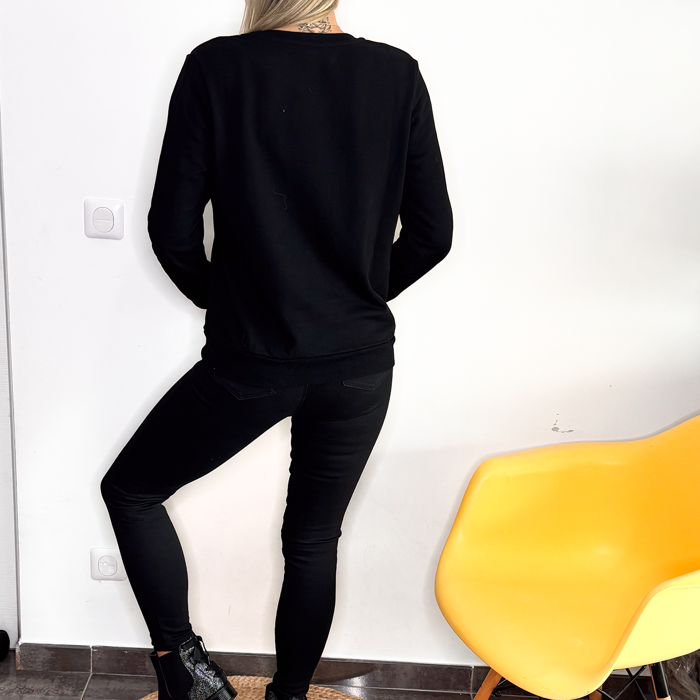 Sweat noir brodé Rock Léopard