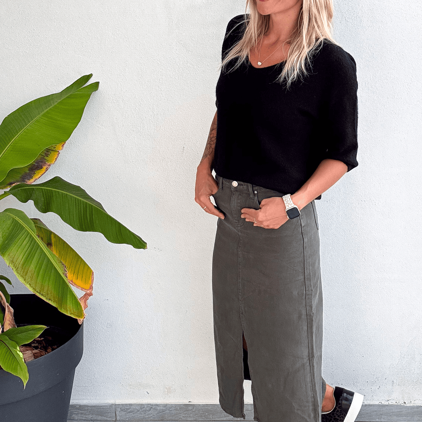 Jupe longue fendu kaki