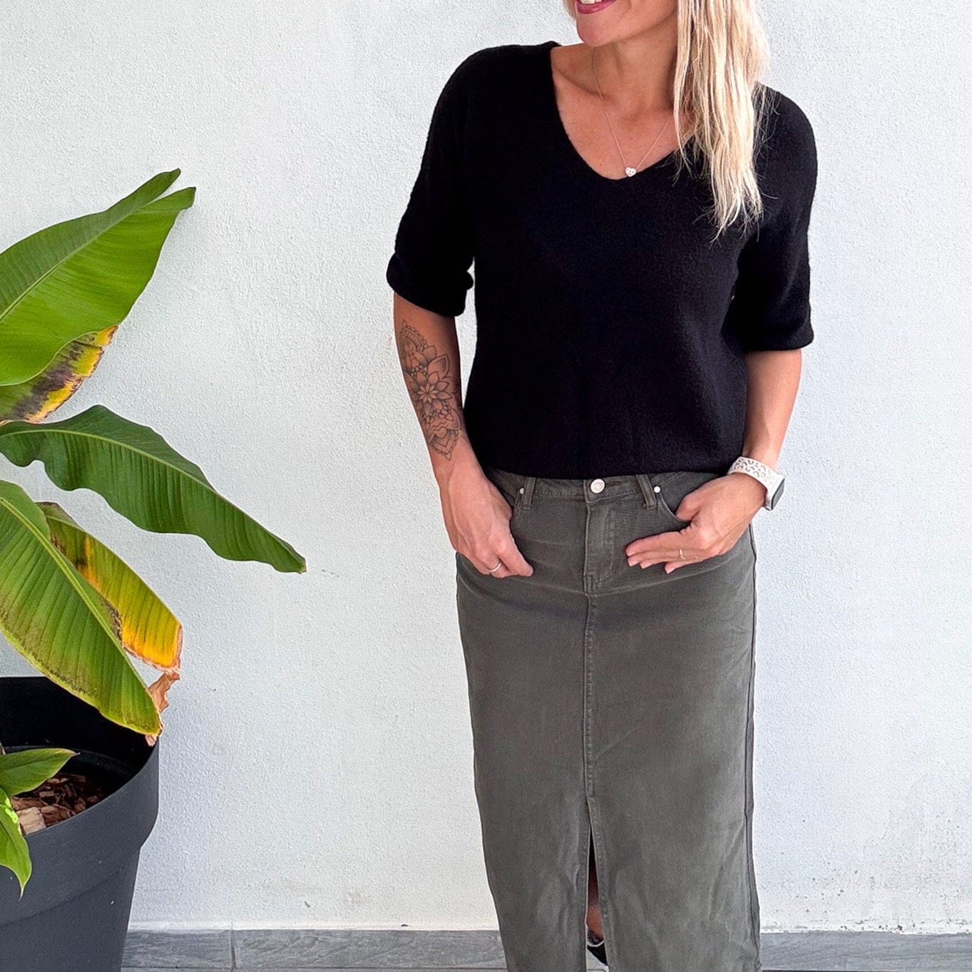 Jupe longue fendu kaki