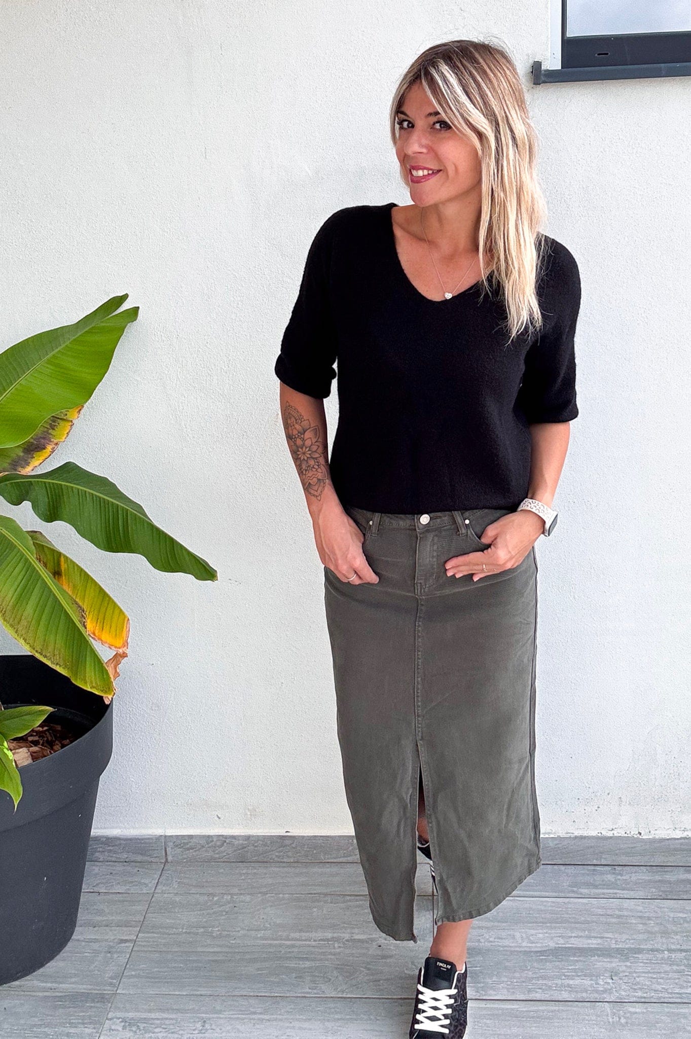 Jupe longue fendu kaki