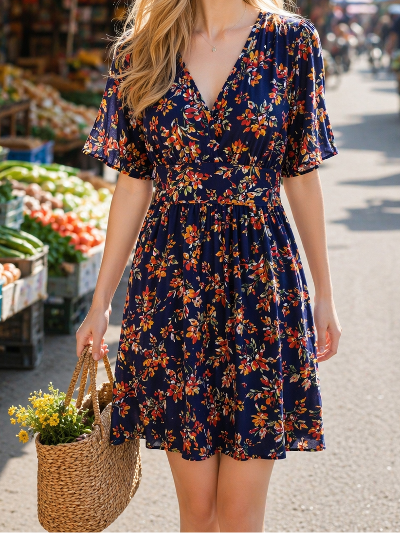 robe courte fleuri femme