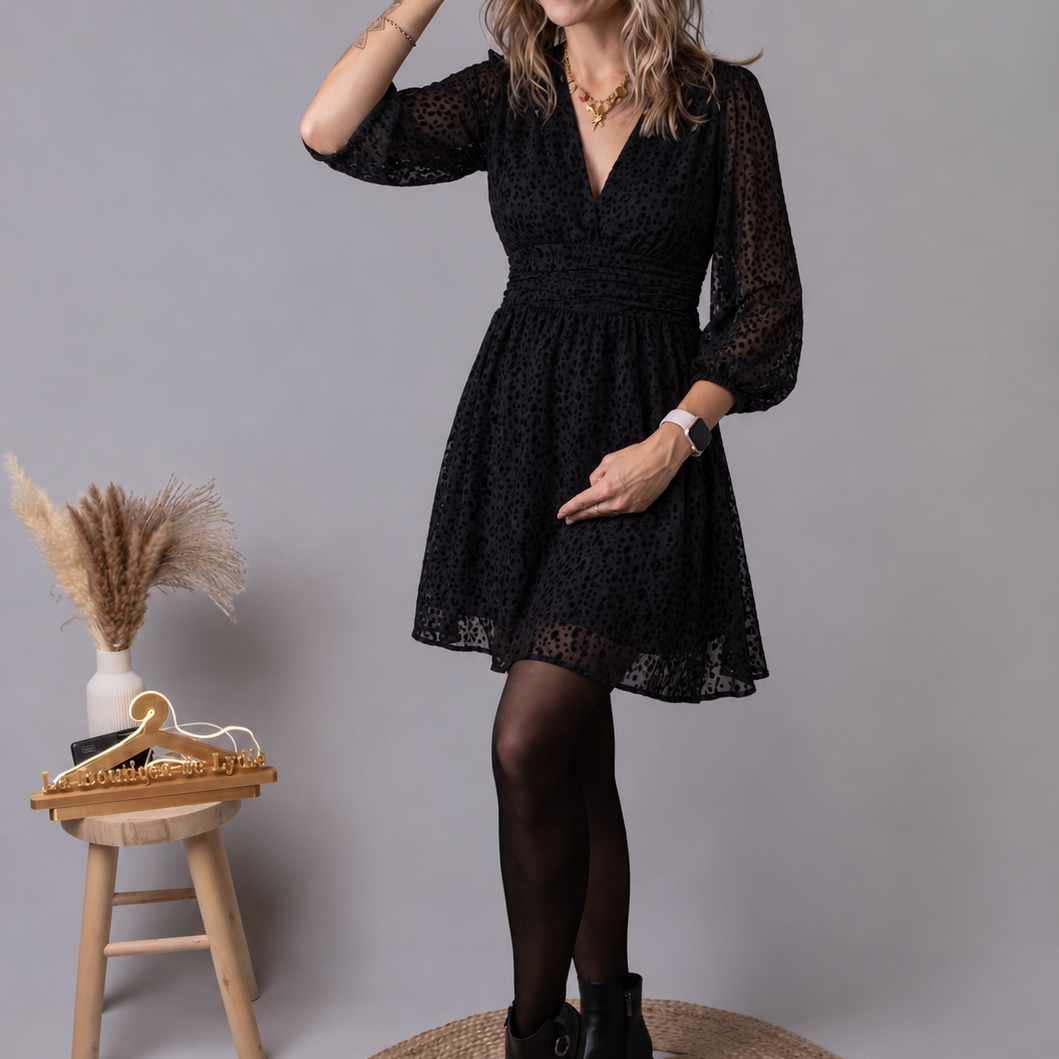 Robe manches longues noire leopard la boutique de lydie