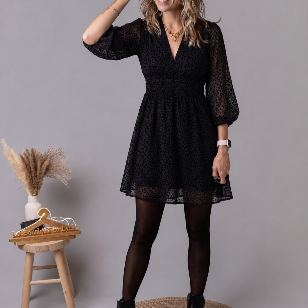 Robe manches longues noire leopard la boutique de lydie