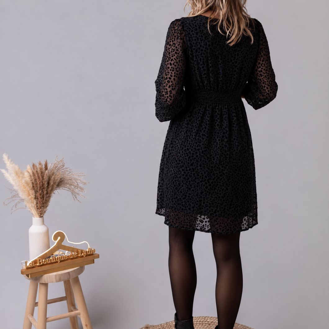 Robe manches longues noire leopard la boutique de lydie