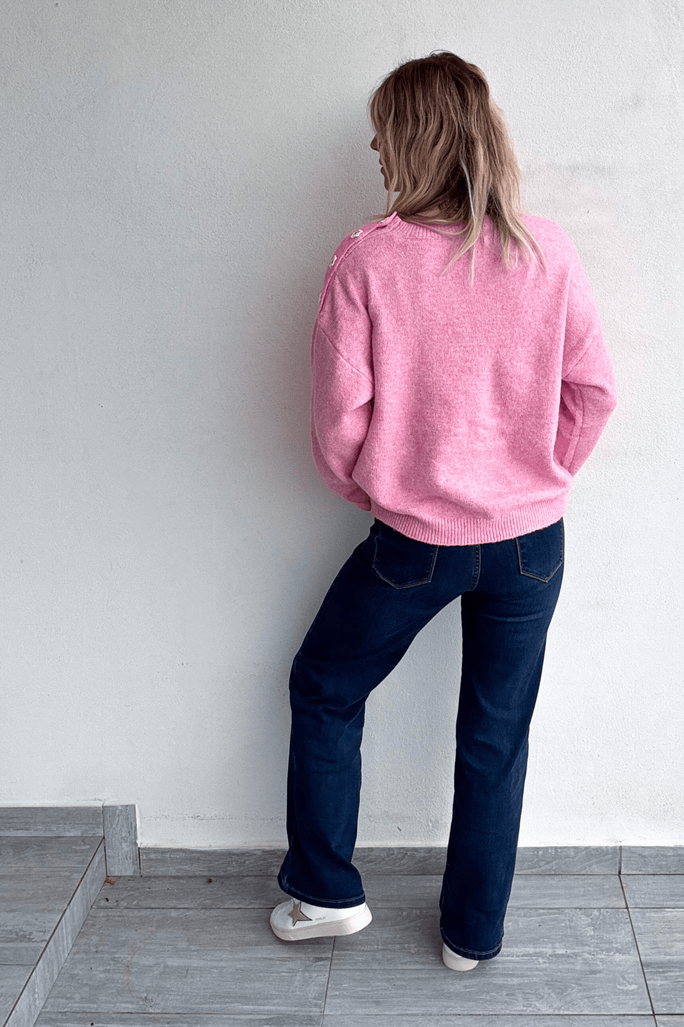 Pull rose, Amour avec fleurs coeur en dentelle