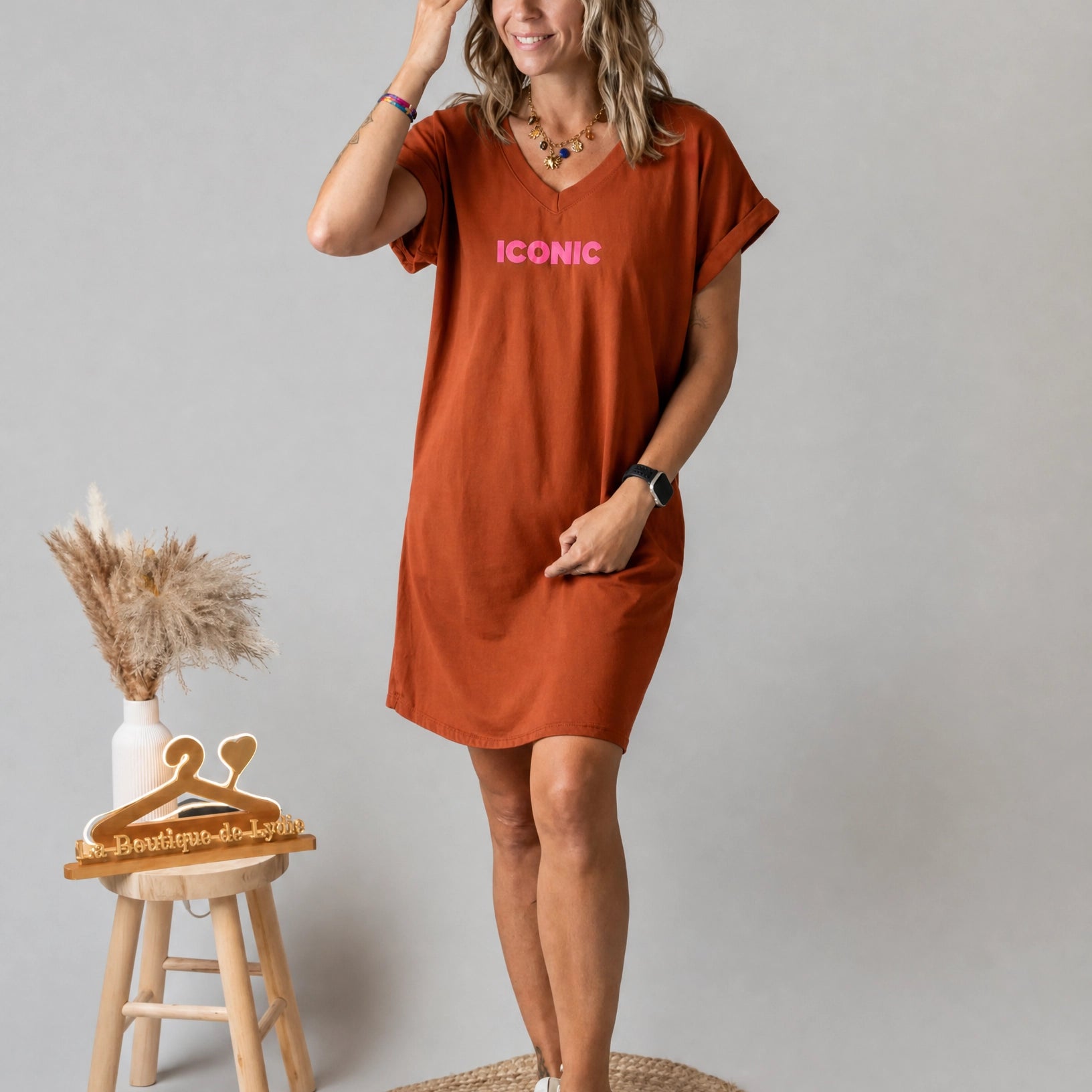 Robe courte t-shirt terracotta Iconic laz boutique de lydie