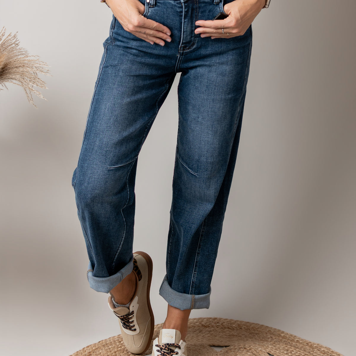Jean barrel fit bleu médium délavé boutique de Lydie