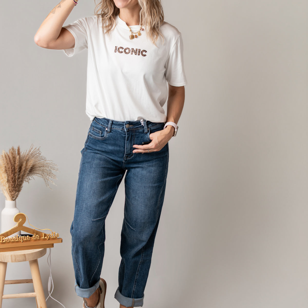 Jean barrel fit bleu médium délavé