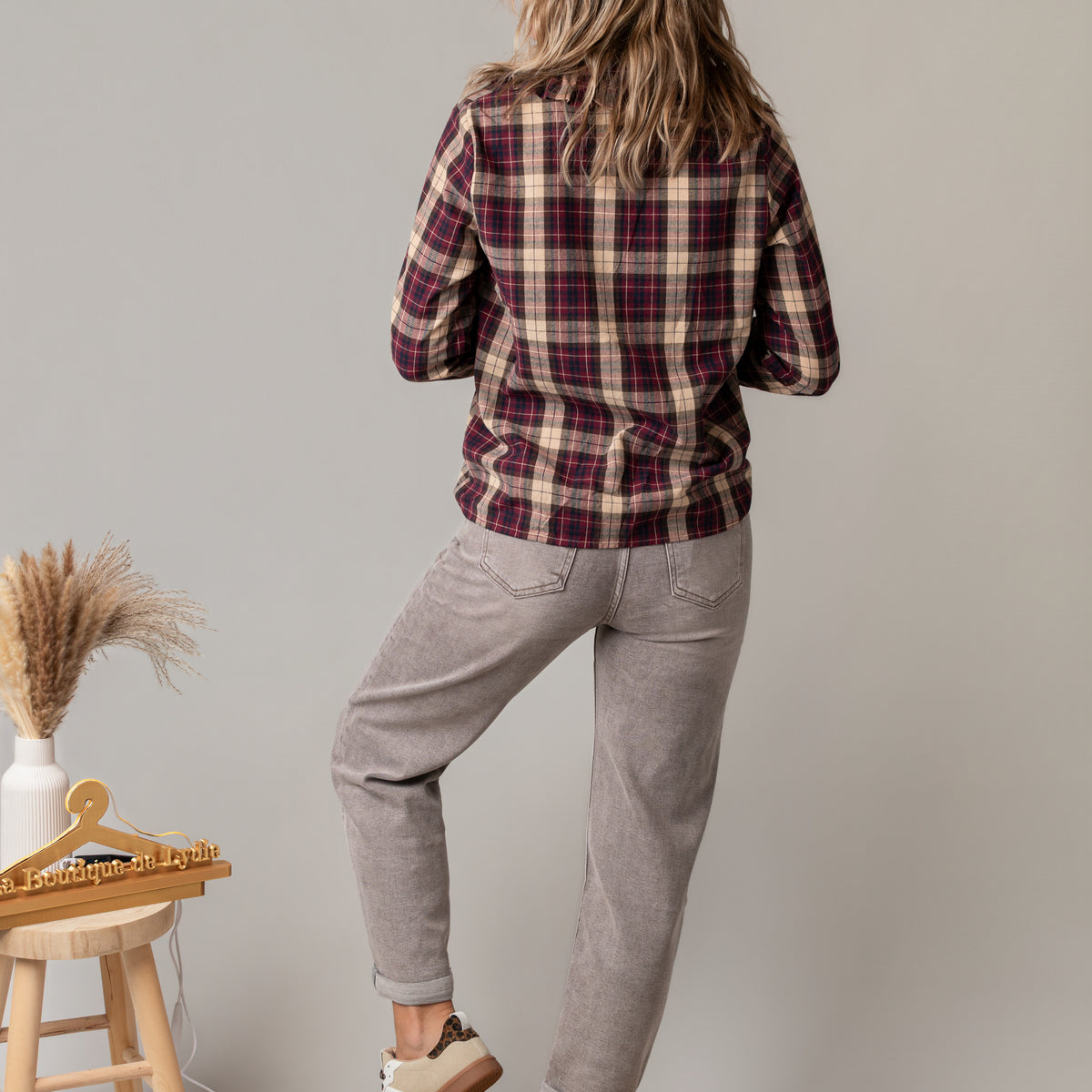 Chemise à carreaux bordeaux femme