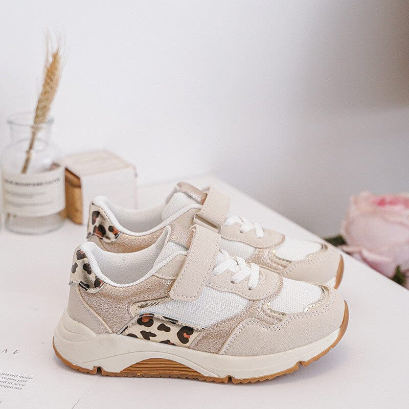 Baskets beiges avec bande léopard la boutique de lydie enfants