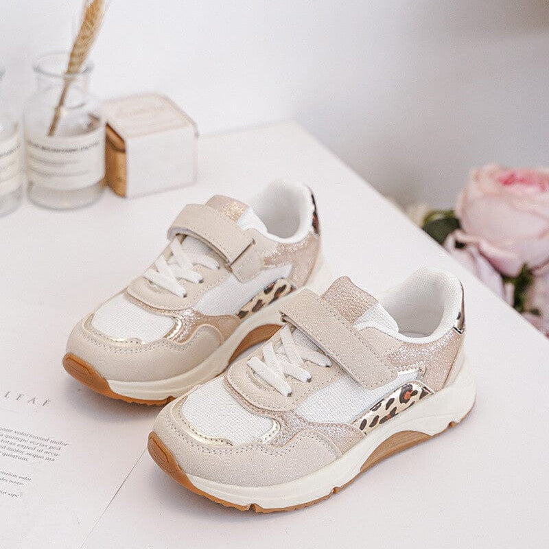 Baskets beiges avec bande léopard enfant