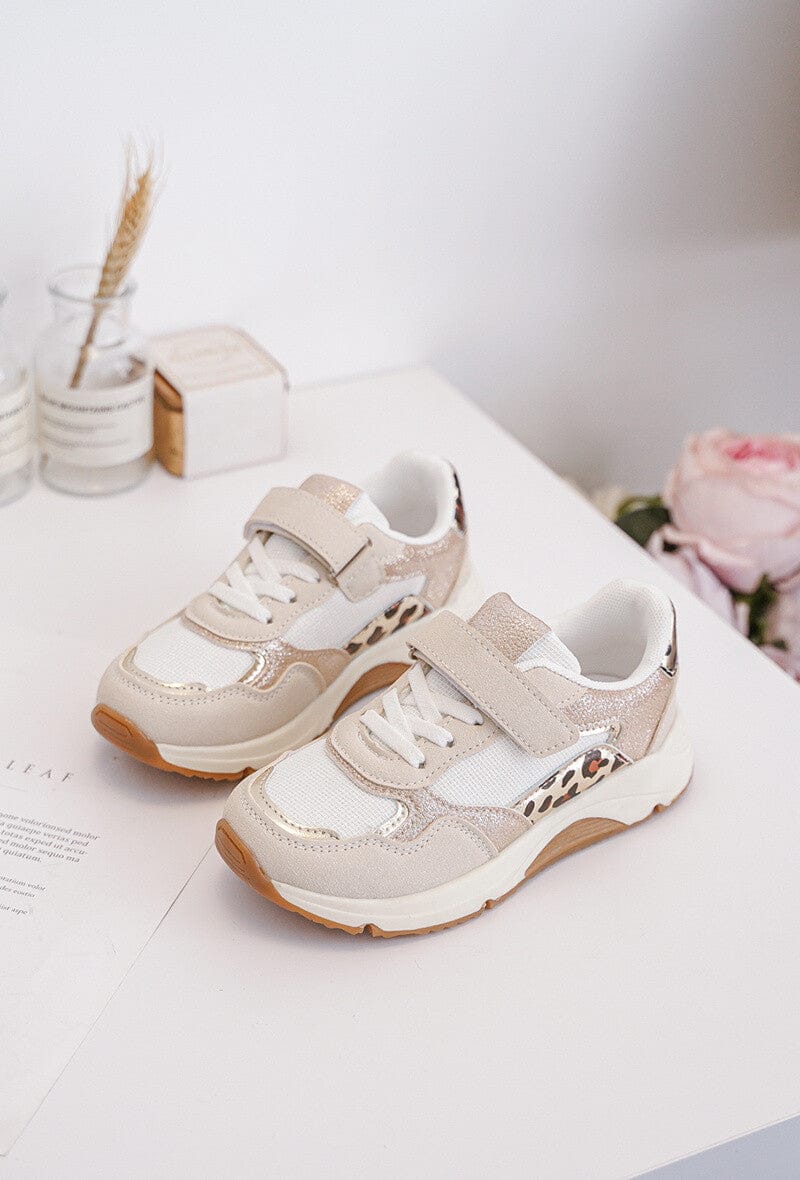 Baskets beiges avec bande léopard enfant