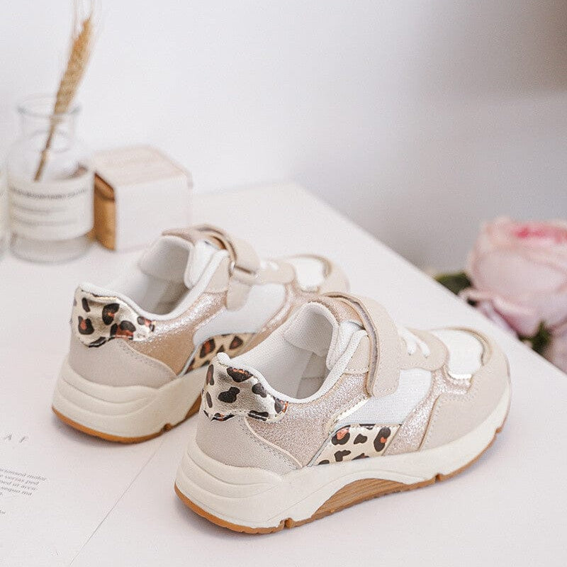 Baskets beiges avec bande léopard enfant