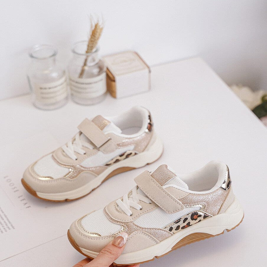 Baskets beiges avec bande léopard enfant