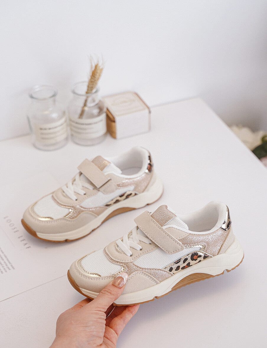 Baskets beiges avec bande léopard enfant