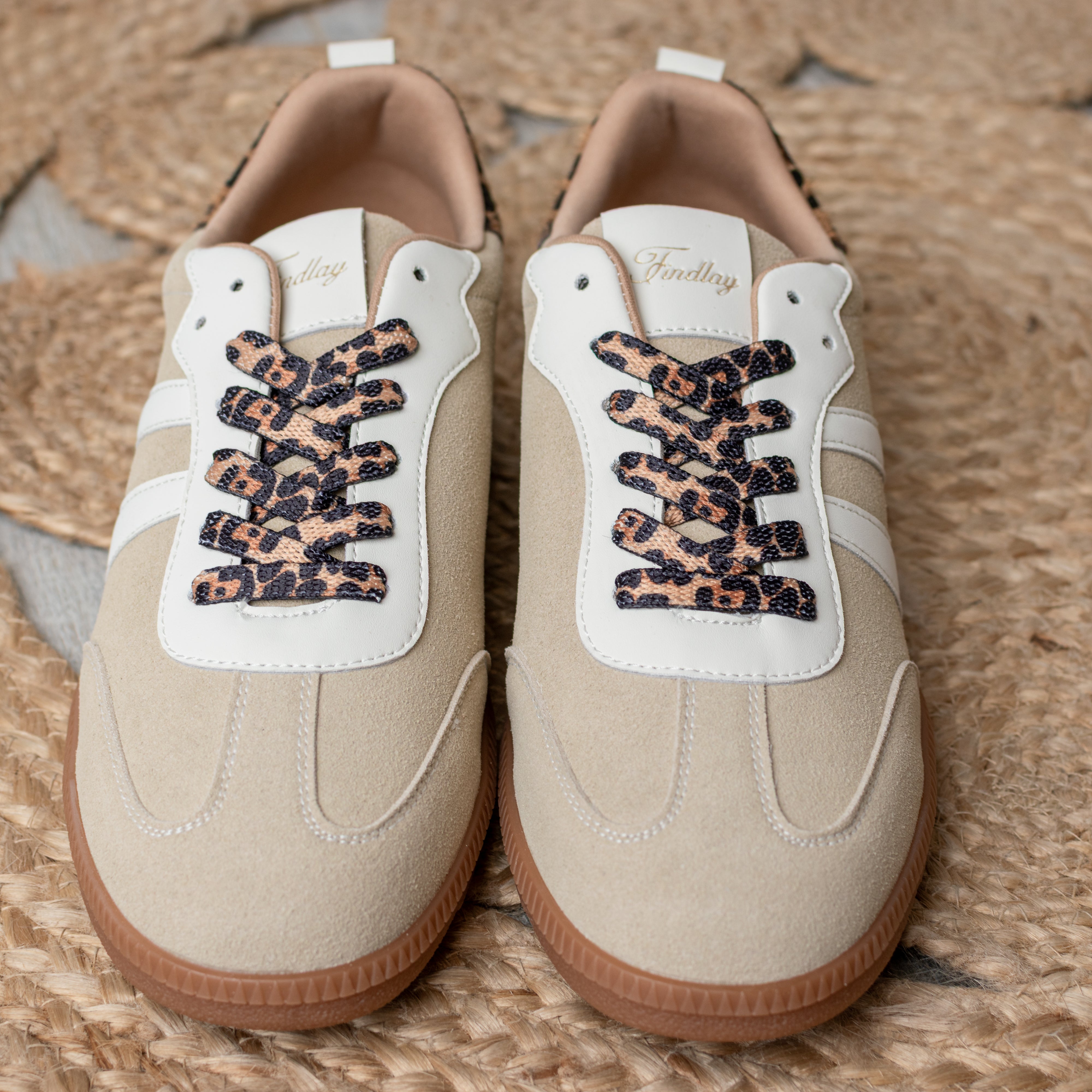 Baskets– Suédine Beige & Touches Léopard