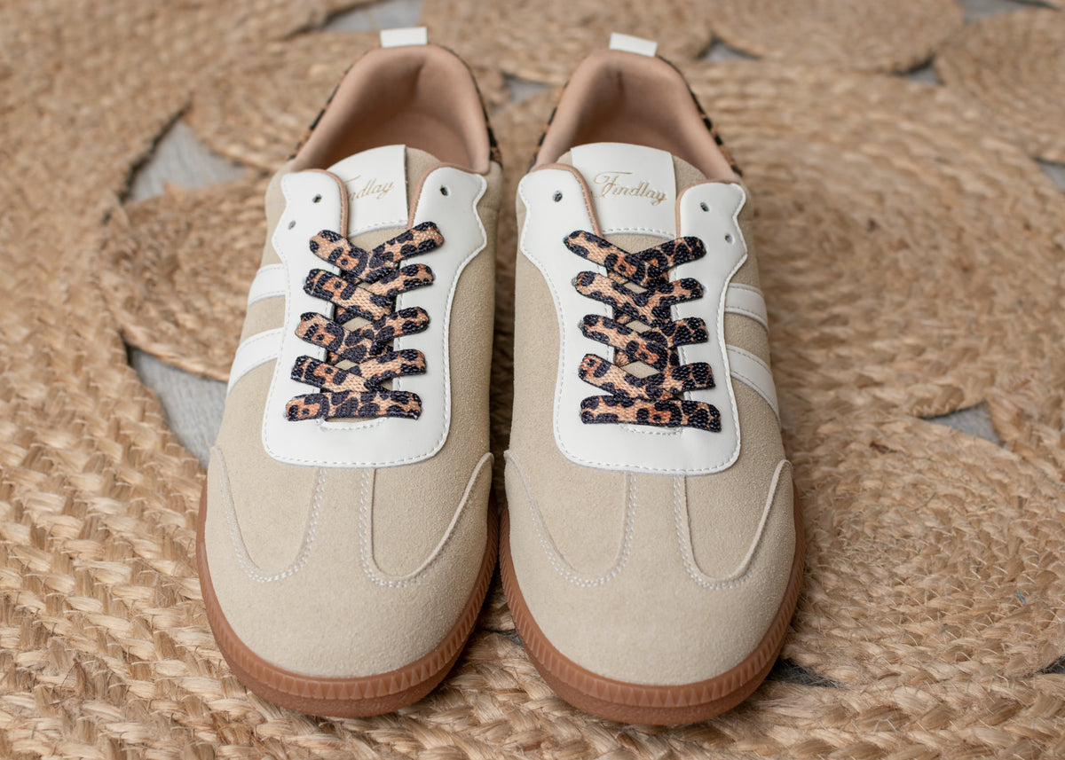 Baskets– Suédine Beige & Touches Léopard