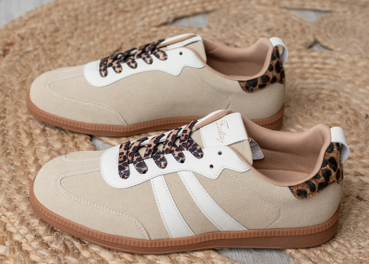 Baskets– Suédine Beige & Touches Léopard