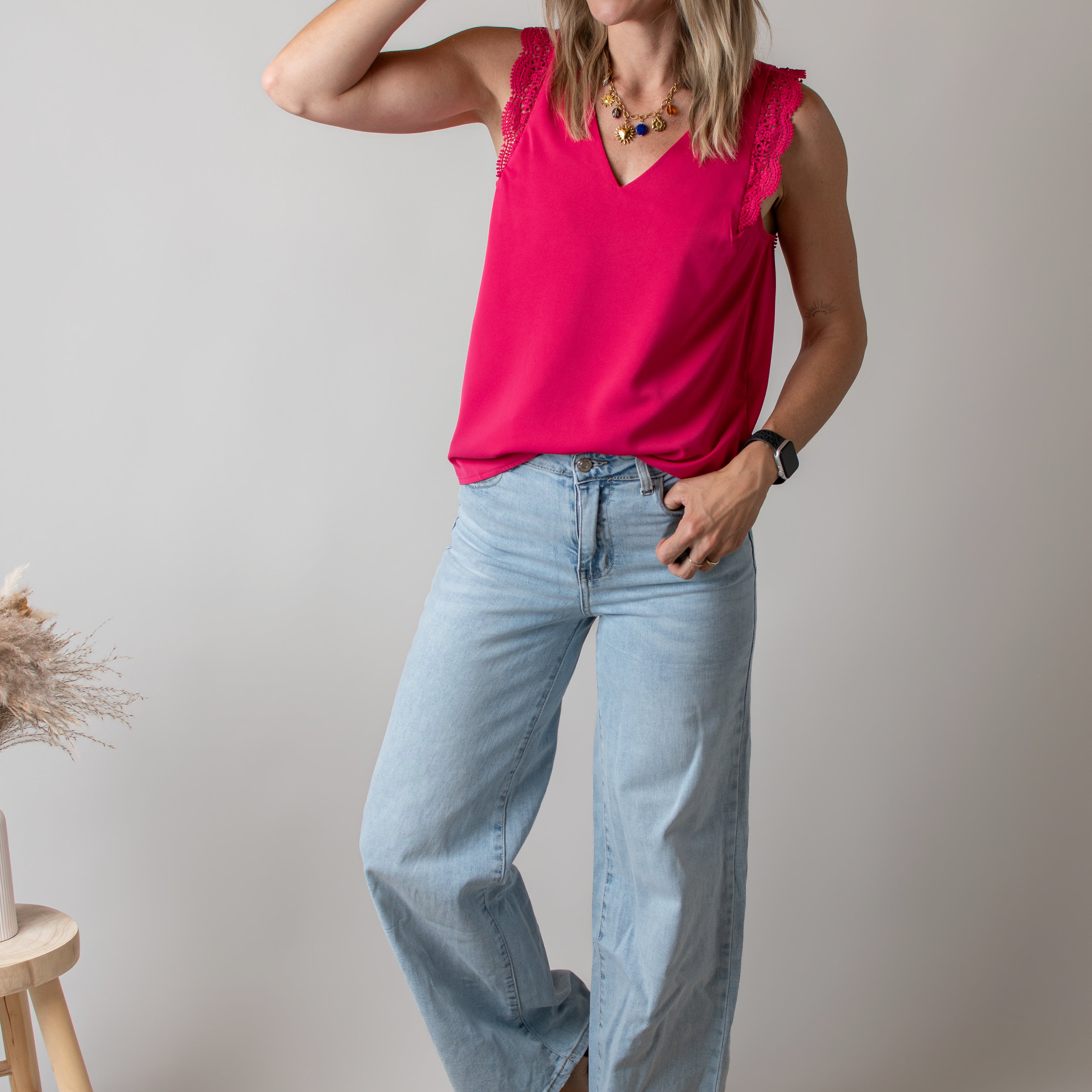 Blouse Fuchsia à Dentelle la boutique de Lydie
