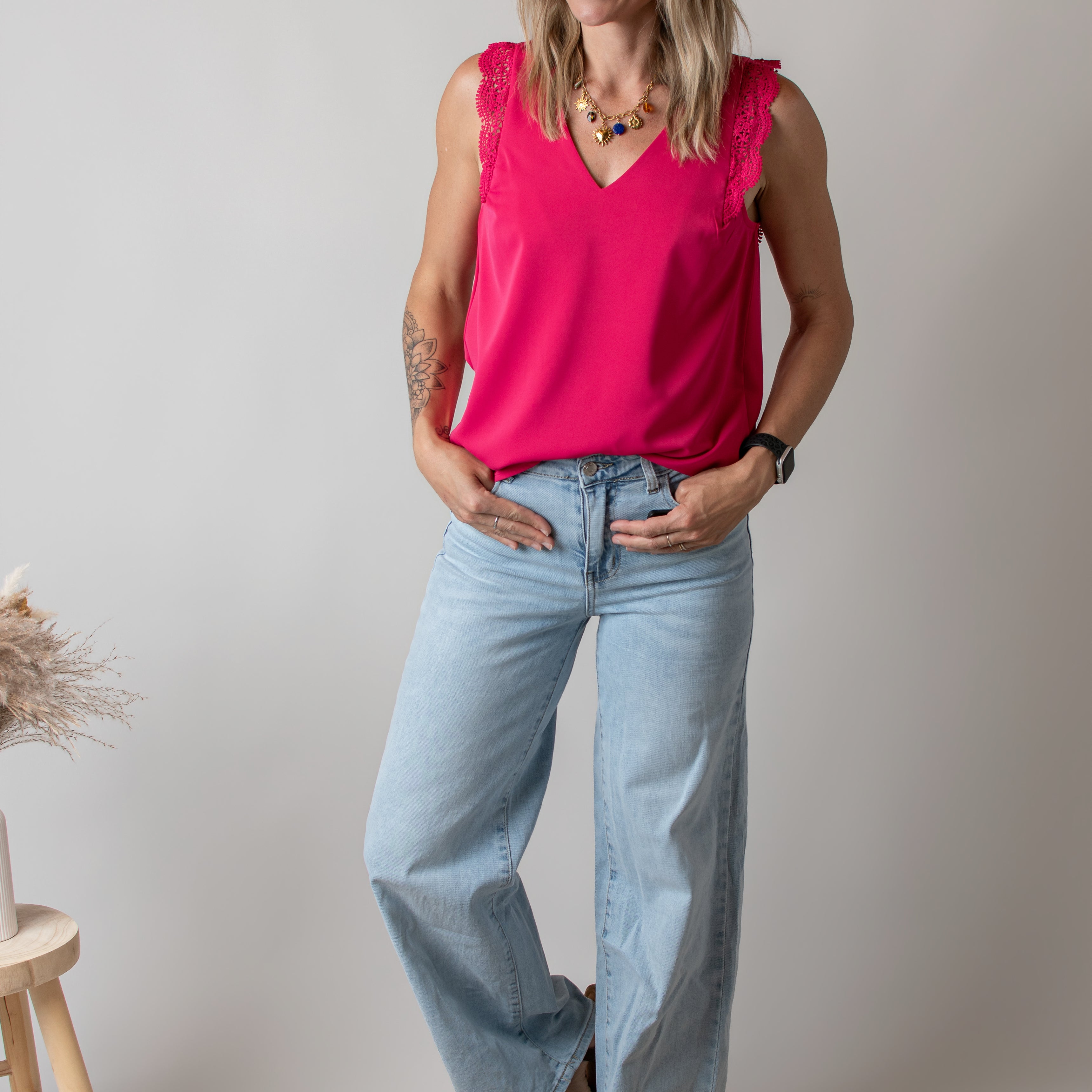 Blouse Fuchsia à Dentelle vetment femme
