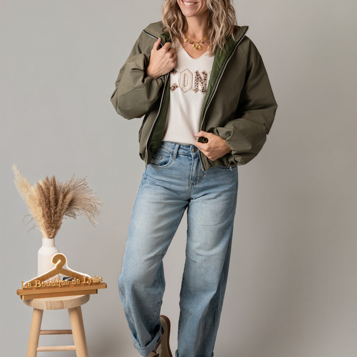 Blouson bombers court oversize kaki