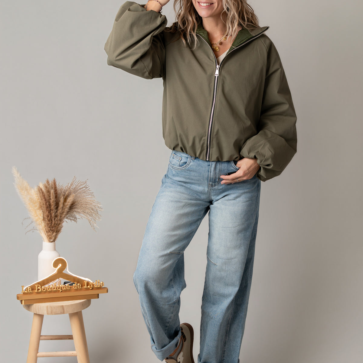 Blouson bombers court oversize kaki