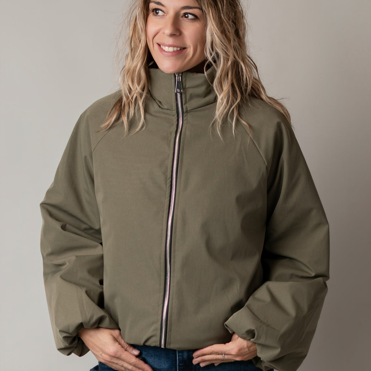 Blouson bombers court oversize kaki
