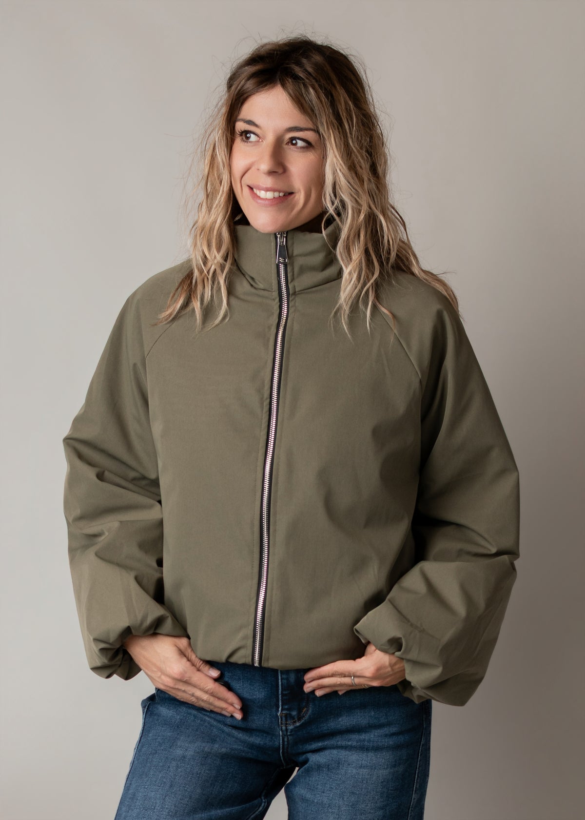 Blouson bombers court oversize kaki