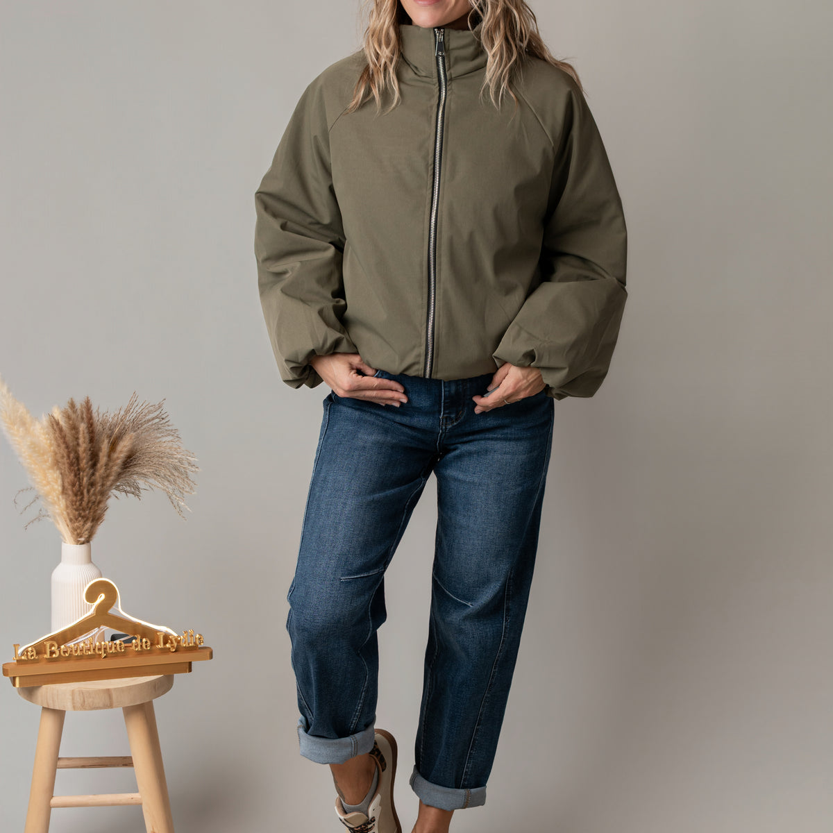 Blouson bombers court oversize kaki