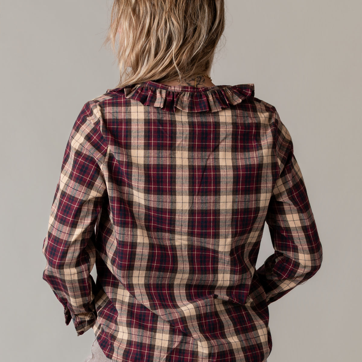 Chemise à carreaux bordeaux femme la Boutique de Lydie